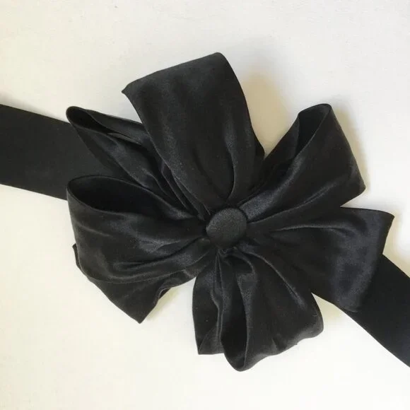Vintage Stanley Platos Martin Ross Black Satin Oversized Bow Belt - Picture 4 of 11